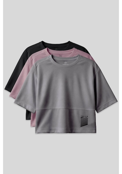 Oversize Fit O Yaka 3lü Paket Siyah-koyu Gri-gül Kurusu Kadın T-shirt - 97284 Siyah - Gri - Kırmızı