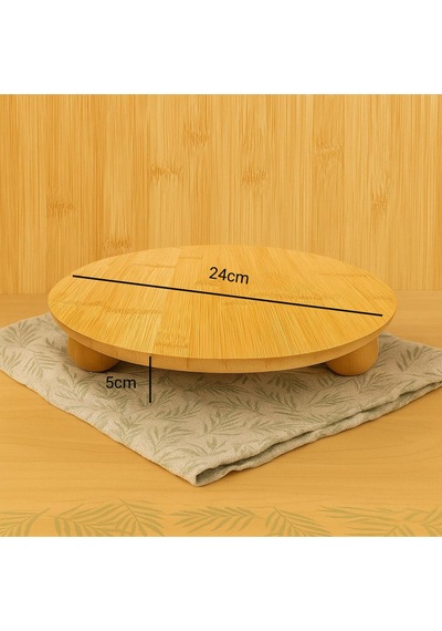 Bambu Top Ayaklı Oval Sunum Standı, Yuvarlak Sunum Tabağı 24cm Bambu