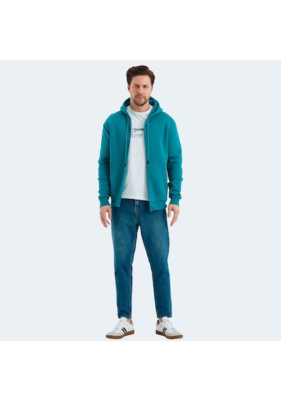 Slazenger VONDA Erkek Fermuarlı Kapüşonlu Cepli Petrol Sweatshirt