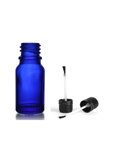 20ml Mavi Cam Şişe Fırça Kapaklı, 12 Adet, Ecza Şişesi, Kozmetik Şişe, Yapıştırıcı Şişesi, Yağ Şişesi