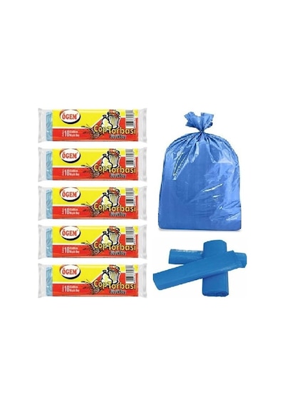 Ögem Büyük Boy Çöp Torbası Mavi 65X80 Cm 10 Lu 5 Rulo