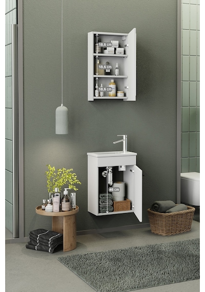Biani Fix Loft Mini 42 Cm Banyo Dolabı,Seramik Lavabolu, Aynalı,Lavabo Dahil,Mdf,Mat Beyaz Biani Fix Loft Mini 42 Cm Banyo Dolabı,Seramik Lavabolu, Aynalı,Lavabo Dahil,Mdf,Mat Beyaz