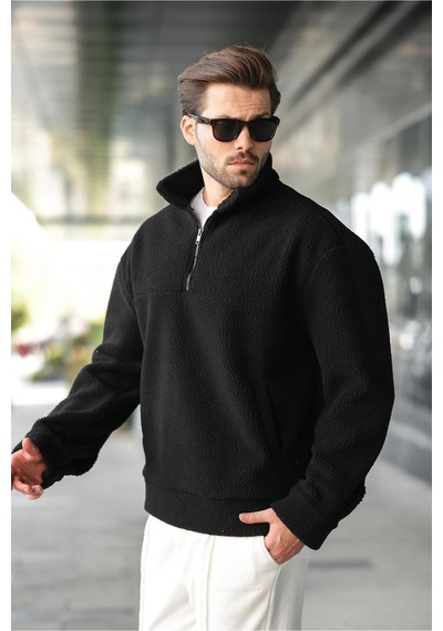 About Blank Madmext Siyah Yarım Fermuarlı Dik Yaka Polar Sweatshirt E7165,siyah S Acı Kahverengi
