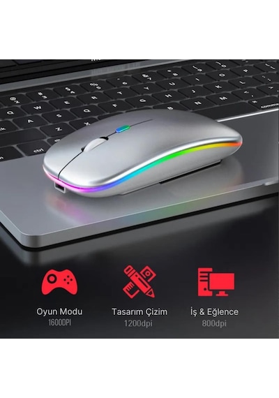 Coofbe Rgb Işıklı Ayarlanabilir 3dpı Şarjlı Sessiz 2.4g+kablosuz Bluetooth Mouse Laptop Tablet Uyumlu