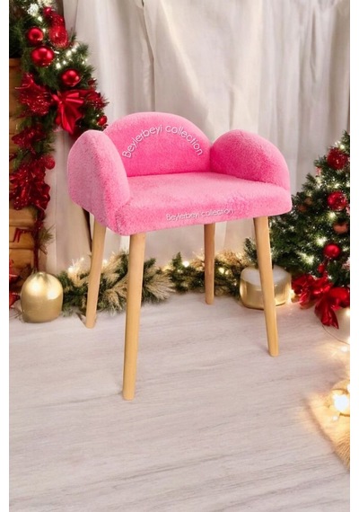 Makyaj Pufu, Pembe Renkli, Dekoratif Puf, Yüksek Ayaklı Puf, Mini Berjer Koltuk Pufu Pembe