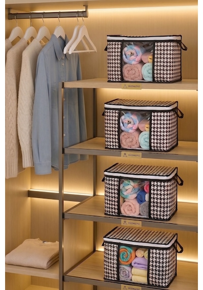 Formeya 4 Adet Lüks Pencereli Çok Amaçlı Çorap Hurcu 34x22x22 Cm Siyah
