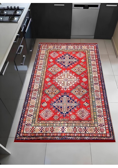 Geleneksel Motifli Desen Modern Halı Dekoratif Kilim Kırmızı