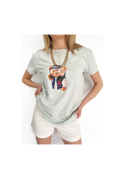 Kadın Ayıcık Baskılı Tshirt Mint