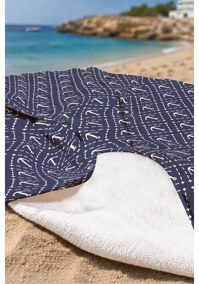 Çapa Marine Plaj Havlu Örtüsu - Lacivert Beyaz Nautical Stil Hızlı Kuruyan Mikrofiber Havlu Örtü Bulut Gölgesi