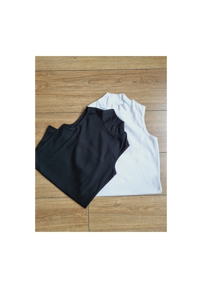 Demirsa Boutique Yarım Balıkçı Yaka Kaşkorse Kumaş Siyah Ve Beyaz Ribana Sıfır Kol Modelli Kadın Atlet Beyaz-siyah Demirsa Boutique Yarım Balıkçı Yaka Kaşkorse Kumaş Siyah Ve Beyaz Ribana Sıfır Kol Modelli Kadın Atlet Beyaz-siyah