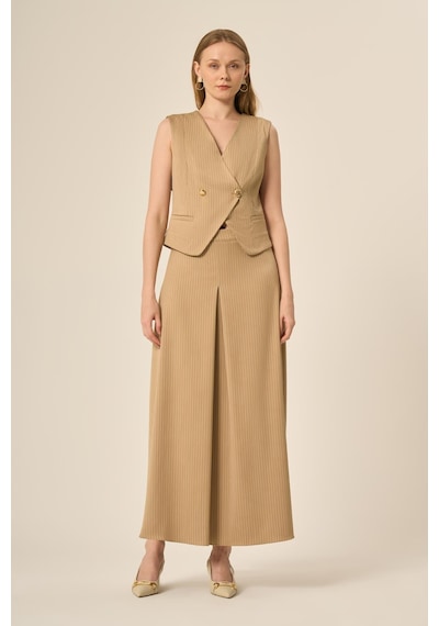 Ftz Women Kadın Yelek Etek Çizgili Takım Beige 31147 Beige