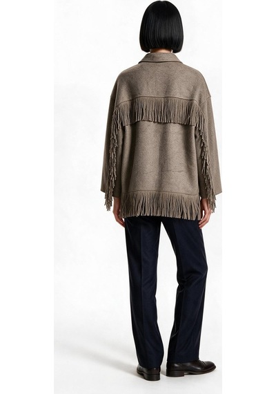 Marsel&leon Marsel Leon Kadın Oversize Püskül Detaylı Düğmeli Kaşe Kaban Vizon