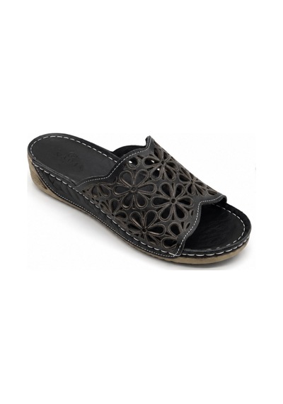 N Napa Shoe Np.226l.siyah Deri Napa Shoe Kadın Ortopedik Çiçek Desenli Günlük Terlik Siyah