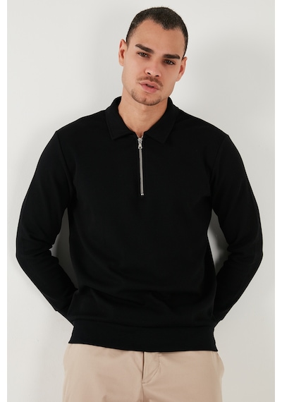 Buratti Pamuklu Regular Fit Yarım Fermuarlı Polo Yaka Erkek Sweat 5905805 Siyah