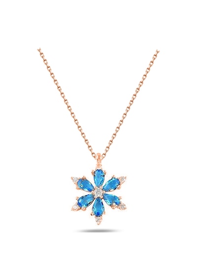 Brezza Lusso Jewelry 925 Ayar Lotus Çiçeği Aquamarin Taşlı Rose Gold Kadın Gümüş Kolye 40770879 42 CM 42 CM