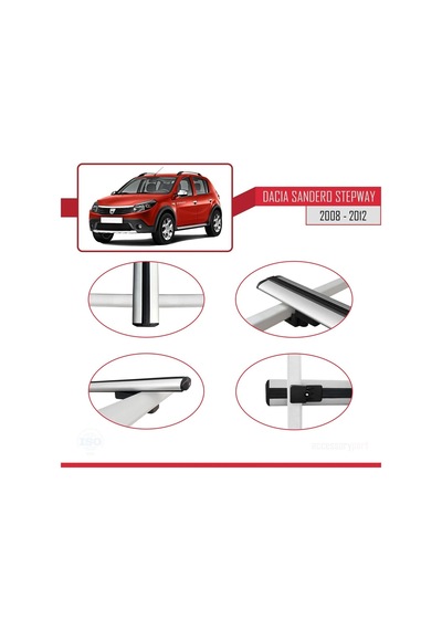 Dacia Sandero Stepway 2008-2012 Arası İle Uyumlu Basic Model Ara Atkı Tavan Barı Gri 3 Adet