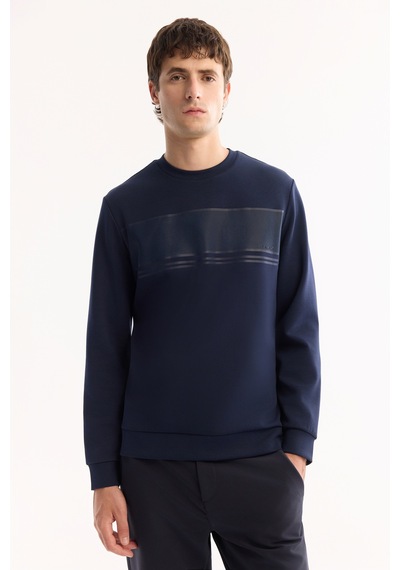 Avva Erkek Siyah Bisiklet Yaka Pamuklu Bi-stretch Baskılı Regular Fit Sweatshirt A52y1215 Lacivert