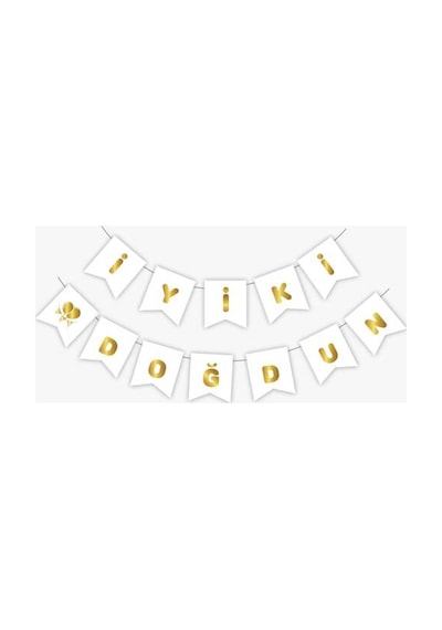 Beyaz Gold İyi Ki Doğdun Banner+beyaz Ve Gold Balon Tüm Yaşlar