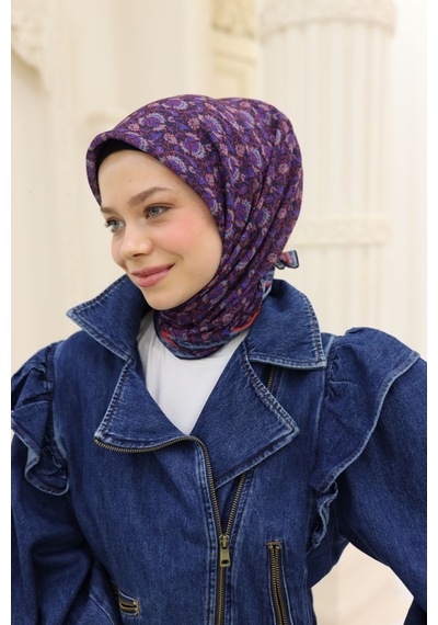 Silk Home Soft Eşarp 73077-05 Koyu Lacivert, Çelik Mavi, Parlak Turuncu, Saks
