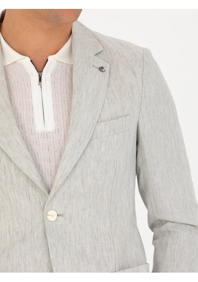 Cacharel Açık Gri Slim Fit %100 Keten Ceket