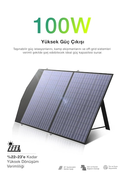 100w Taşınabilir Güneş Panelili Kamp & Karavan İçin Katlanabilir Solar Güç Kaynağı