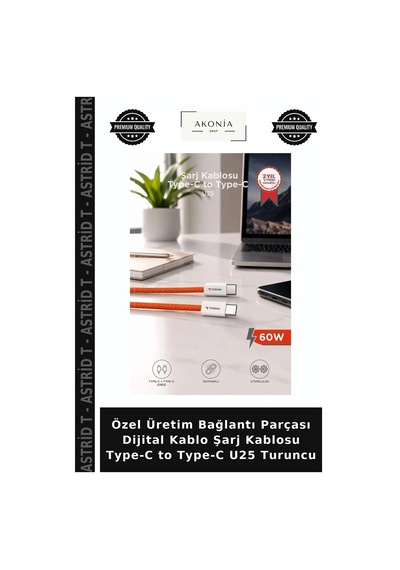 Özel Üretim Bağlantı Parçası Dijital Kablo Şarj Kablosu Type-c To Type-c U25 Turuncu