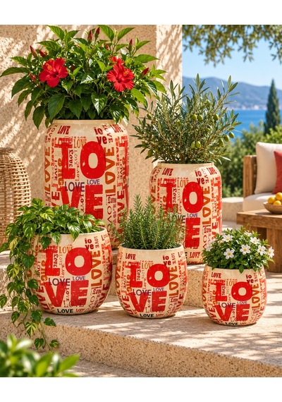 Love 5'li Metal Saksı Seti