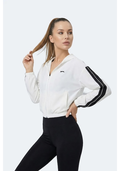 Slazenger Razzle Kadın Fermuarlı Kapüşonlu Cepli Ekru Sweatshırt Ekru
