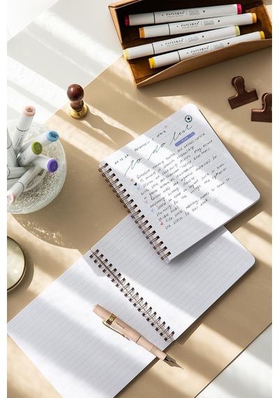 15x16 Spiralli Karton Kapak 2'li Çizgili Not Defter Seti - Aura