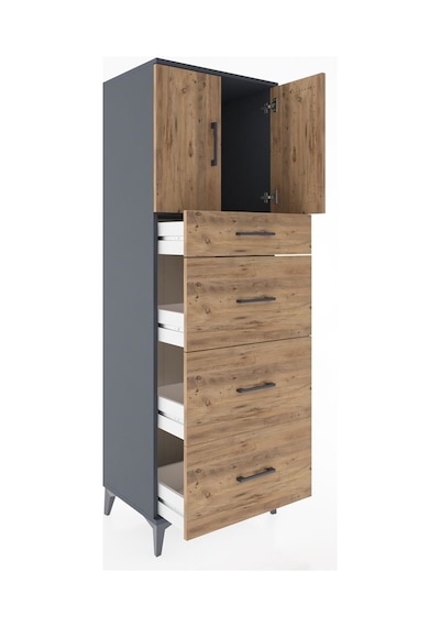 Hyperion Dolap Tek Raflı 4 Çekmeceli 2 Kapaklı 60x44x182 Antrasit-çam Antrasit