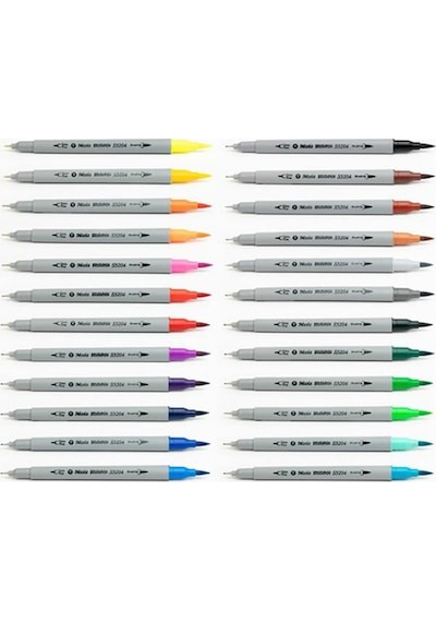 Fineliner Kalem Çift Yönlü 24 Renk 1 Paket Fırça Uç ve Fineliner Brushpen 24'Lü Keçe Uçlu Kalem Kalın İnce Keçeli Kalem