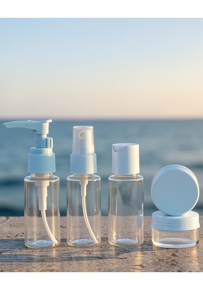 5'li Şeffaf Seyahat Dolum Şişe Seti 30 Ml Taşıma Çantalı