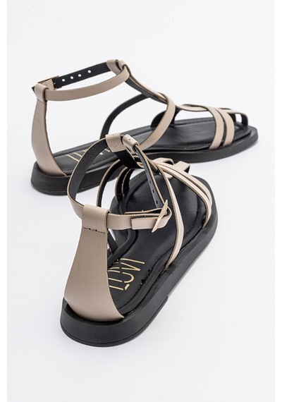 Luvishoes Odeil Bej Hakiki Deri Kadın Sandalet Bej
