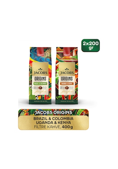 Jacobs Origins Brazil & Colombia + Uganda & Kenya Filtre Kahve 200gr 2'li Paket Filtre