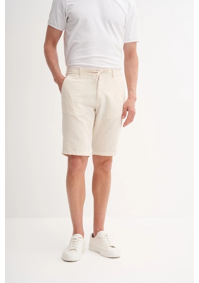 Cazador Slim Fit Dar Paça Keten Bermuda Şort 6108 Bej