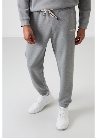 Tommy Life Gri Melanj Pamuklu Kalın Yumuşak Dokulu Comfort Fit Nakışlı Erkek Eşofman Takım - 85254 GRİ MELANJ