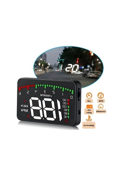 Araç Hız Göstergesi Dijital Ekran ,voltaj Su Sıcaklığı ,yansımalı Göstergeli , Obd2 Hud