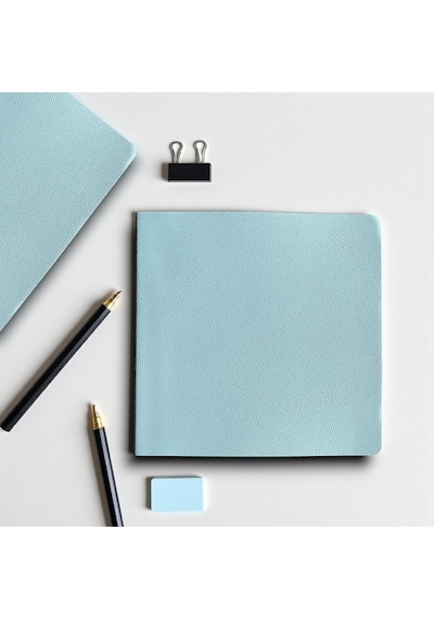 Defter, Çizgisiz Not Defteri Pu Deri Not Defteri 16,5x16,5 Cm, 96 Yaprak 192 Sayfa , 90 Gr Buz Mavi