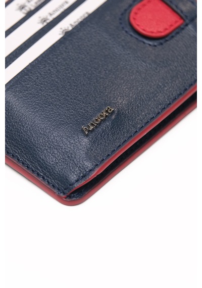 Ancora Leather Hakiki Deri-minimal Tasarım Kartlık-26205-kişiye Özel İsim Baskılı Lacivert - Kırmızı