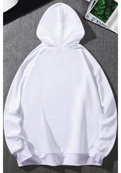 Uyguntarz Unisex Ken Kaneki Baskılı Kapüşonlu Sweatshirt beyaz