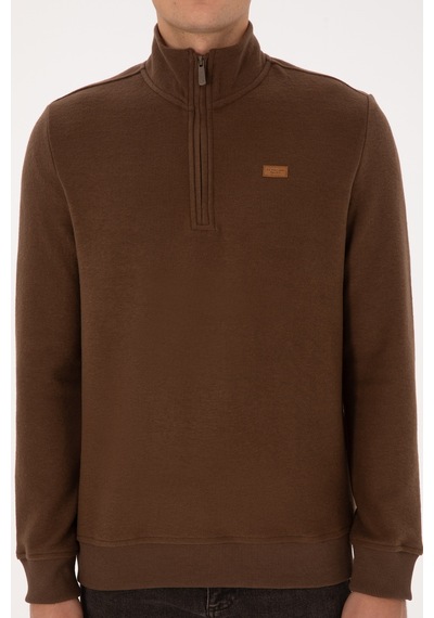 U.S. Polo Assn. Erkek Regular Fit Yarım Fermuarlı Kahverengi Basic Sweatshirt 50313802-VR029
