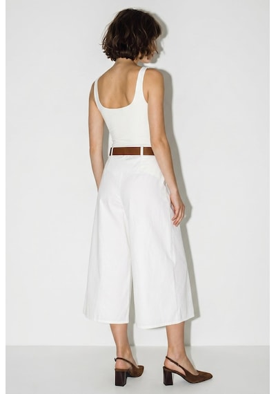 Kadın Yüksek Bel Pile Detaylı Geniş Paça Culotte Pantolon Dp261038 60286319 - Beyaz
