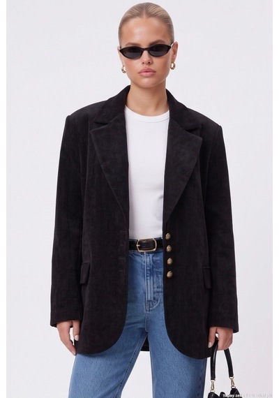 Ritnice Kadın Jonas Astarlı Cepli Siyah Lux Oversize Blazer Ceket