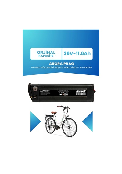 Arora Prag Uyumlu Batarya 36v 11.6ah Elektrikli Bisiklet Bataryası Siyah