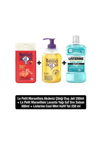 Le Petit Marseillais Akdeniz Çileği Duş Jeli 250 ML + Sıvı Sabun 300 ML + Listerine Cool Mint 250 ML