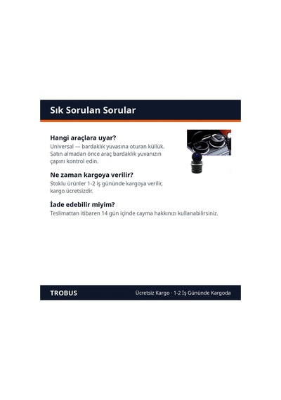 Trobus Oto Küllük Işıklı Bardaklık Silikon Tabanlı Siyah