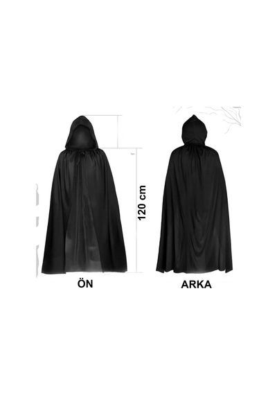 Siyah Uzun Pelerin 120 Cm Kapüşonlu Cosplay Ve Parti Kostümü Bx40