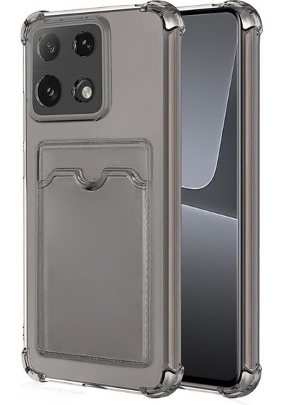Xiaomi 14t Pro Uyumlu Kılıf Darbe Emici Köşe Korumalı Kartlıklı Cüzdanlı Silikon Kapak - Füme