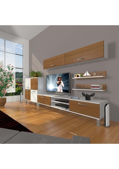 Decoraktiv Eko 6y Mdf Dvd Krom Ayaklı Tv Ünitesi Tv Sehpası Beyaz - Ceviz