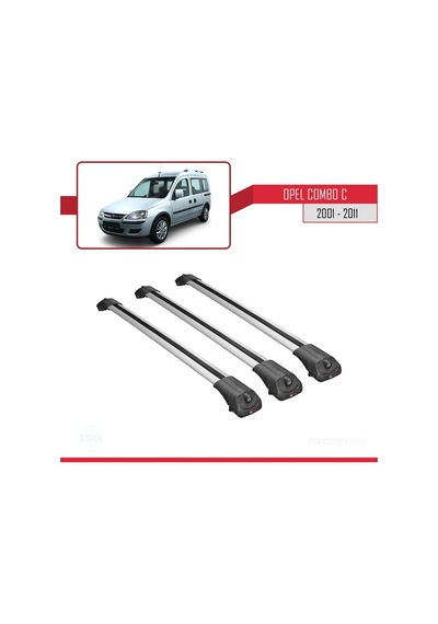 Opel Combo C 2001-2011 Arası İle Uyumlu Ace-1 Ara Atkı Tavan Barı Gri 3 Adet Bar